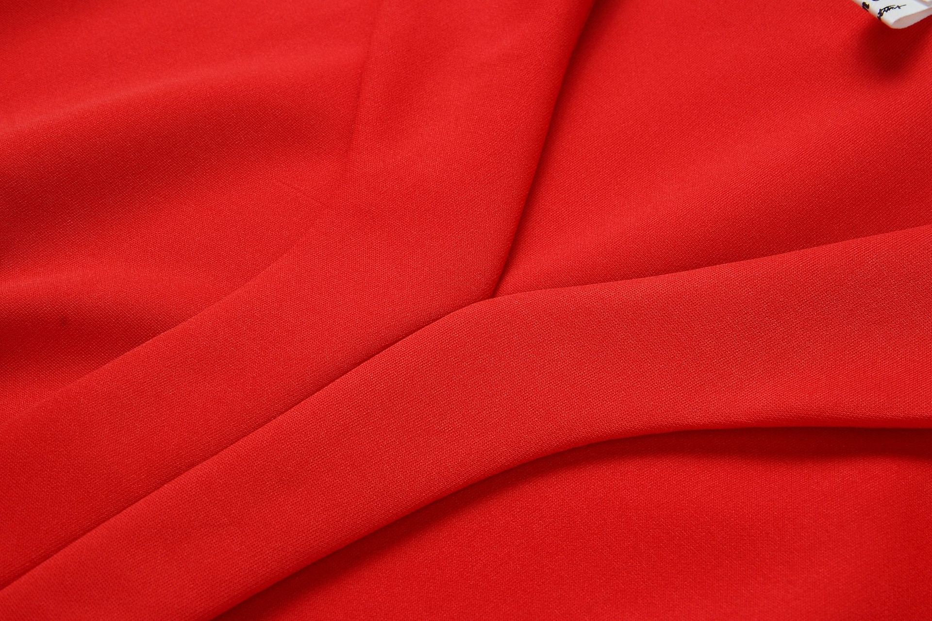 High Quality Red Dress Ladies Elegantdresses V-neck Solid Colour Dress with Belt  Lady Dress
