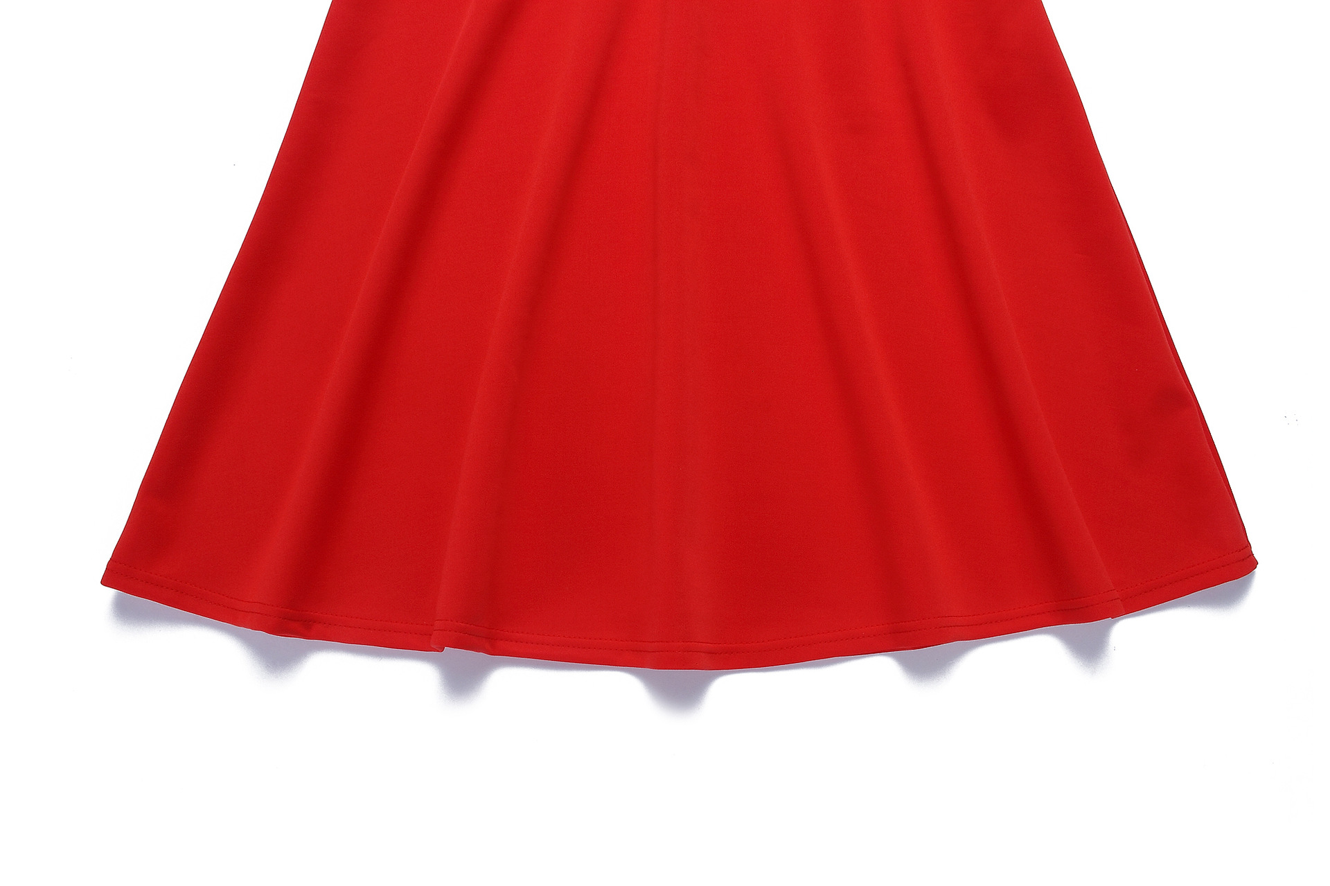 High Quality Red Dress Ladies Elegantdresses V-neck Solid Colour Dress with Belt  Lady Dress