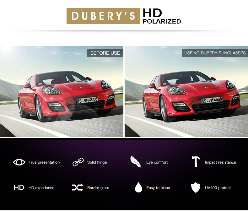 DUBERY Vintage Sunglasses Polarized Driver Shades Men's Square Shades Driving Black Oculos Male