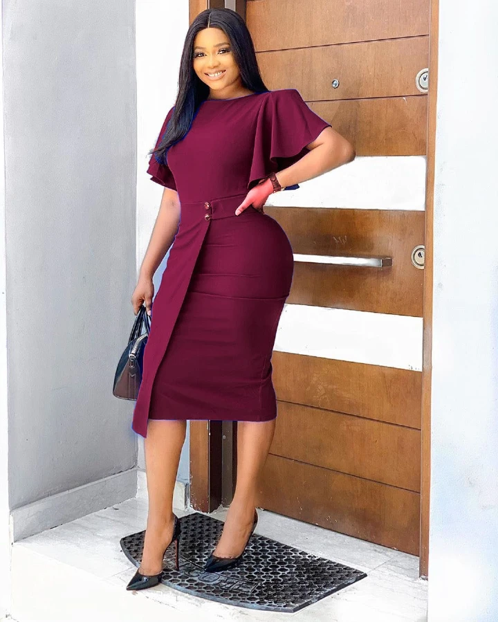 High quality new solid women's dress knee length flying sleeves large tight skirt round neck slim dress show thinness K008
