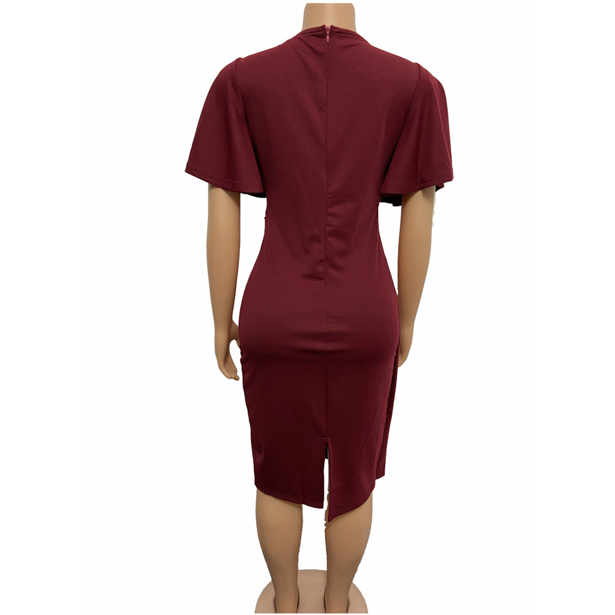 High quality new solid women's dress knee length flying sleeves large tight skirt round neck slim dress show thinness K008