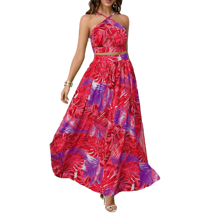 New slip dress Two piece set High waist print fashion temperament camouflage dress Big size dress s-3xl More colors K022