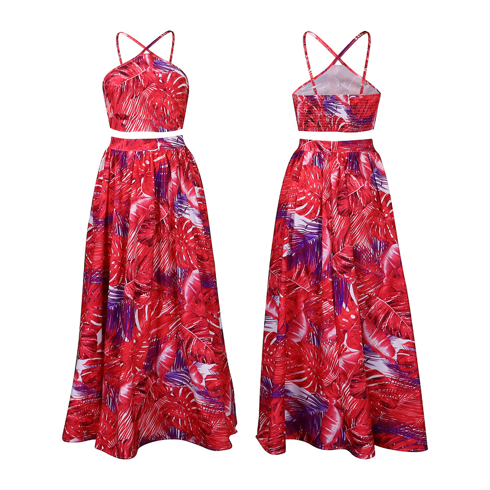 New slip dress Two piece set High waist print fashion temperament camouflage dress Big size dress s-3xl More colors K022