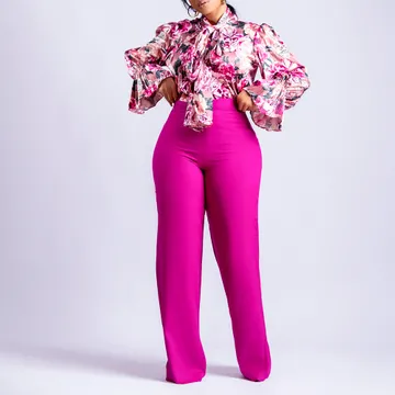 Printed Two Piece Plus Size Trouser Suits With Elegant High Waist