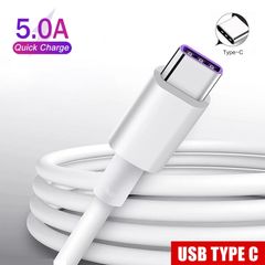 5A USB Type C Cable USB Fast Charging Mobile Phone Android Charger for Samsung Huawei Tecno Infinix WHITE Type-C 100cm