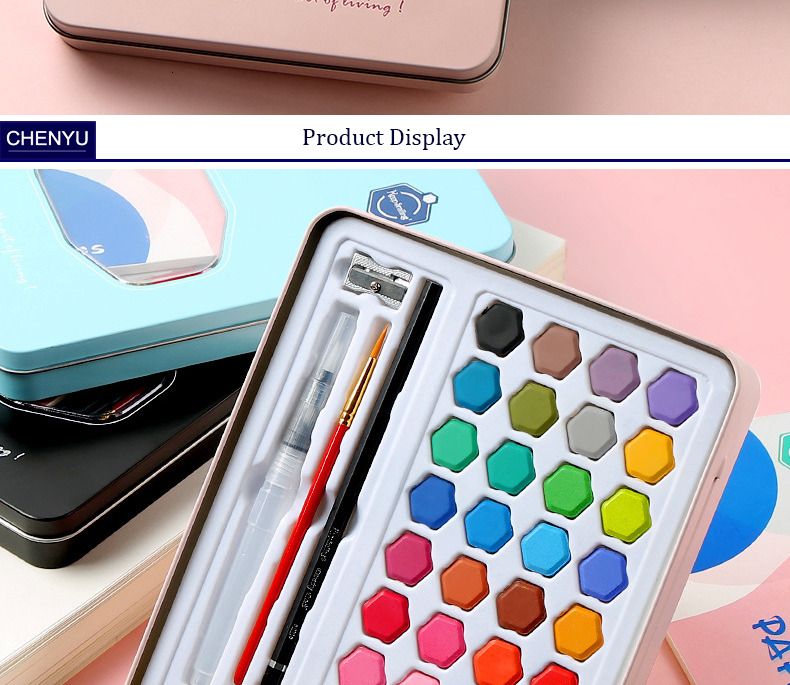 36 Colors Solid Watercolor Pigments High Quality With Wooden Pole Brush Pen Set Water Brush Artist