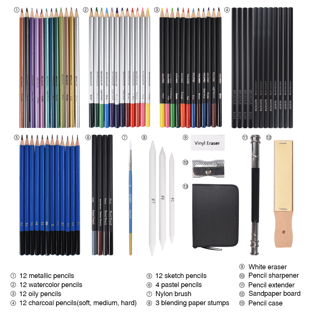 72pcs Drawing Set Sketch Pencils Set Art Supplies Watercolor Metallic Oily Pencils Artist Schoolfor artist stationary student gift Christmas Gift Birthday Pendant Present Gift wholesale Retail