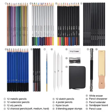 Professional 12/70pcs Drawing Sketch Pencil Set Metal box Wooden Painting  Artist Kit Graphite Charcoal Stick For School Supplies