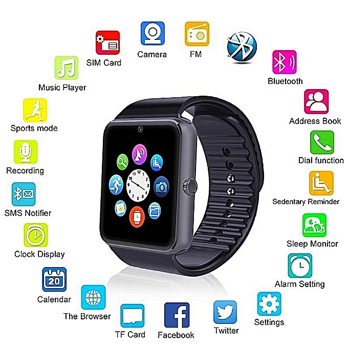 Generic GT08 Bluetooth Smart Watch NFC Wirst Phone Mate For iPhone For Android-Black
