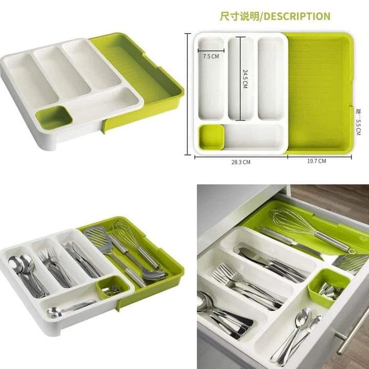 Kitchen Expandable Cutlery tray drawer Organizer Green as picture