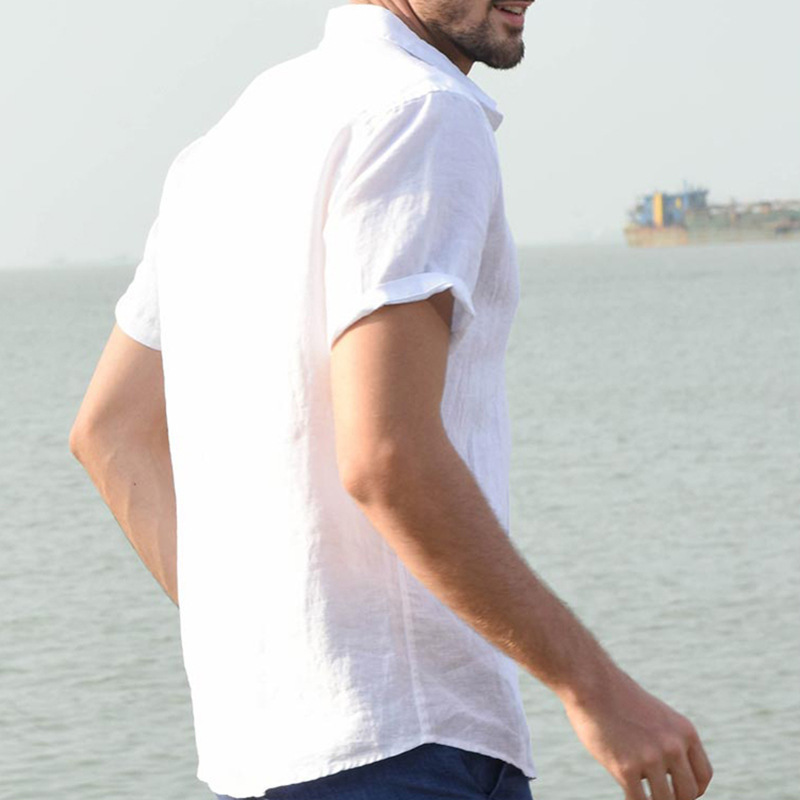 2019 New Men Casual Cotton linen shirt Male Short Sleeve Shirts Summer Solid Color Shirt Tops S-5XL