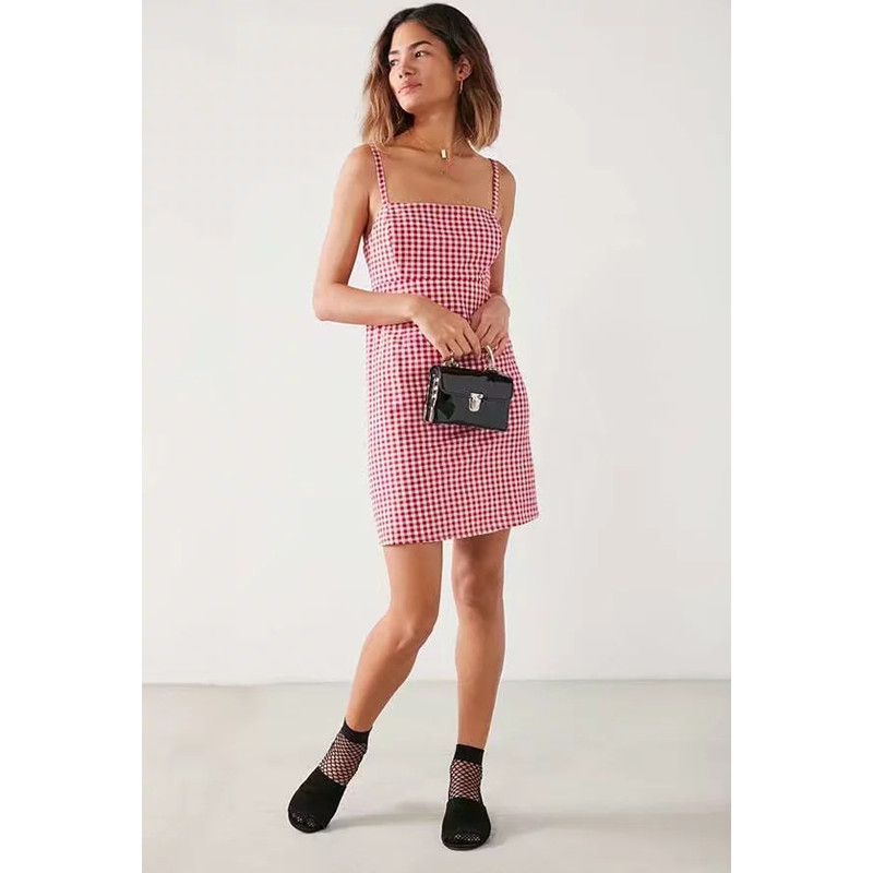 Dress Women Plaid Dress Sleeveless Checked Mini Sun Dress Sexy Femme Ladies Dresses