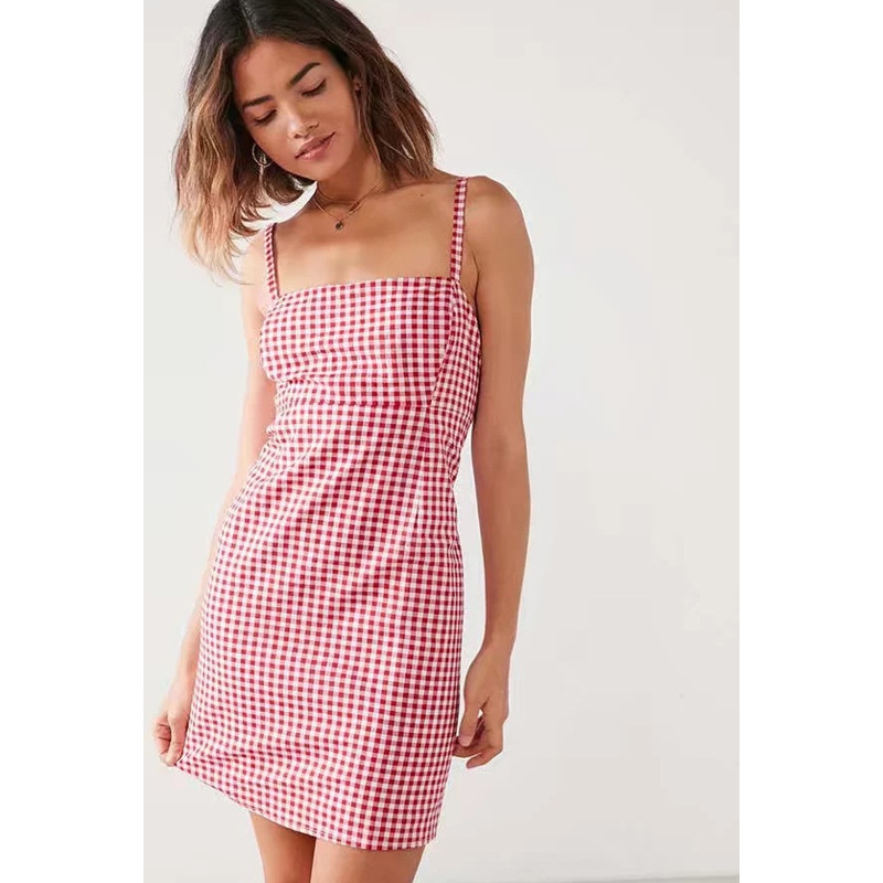 Dress Women Plaid Dress Sleeveless Checked Mini Sun Dress Sexy Femme Ladies Dresses