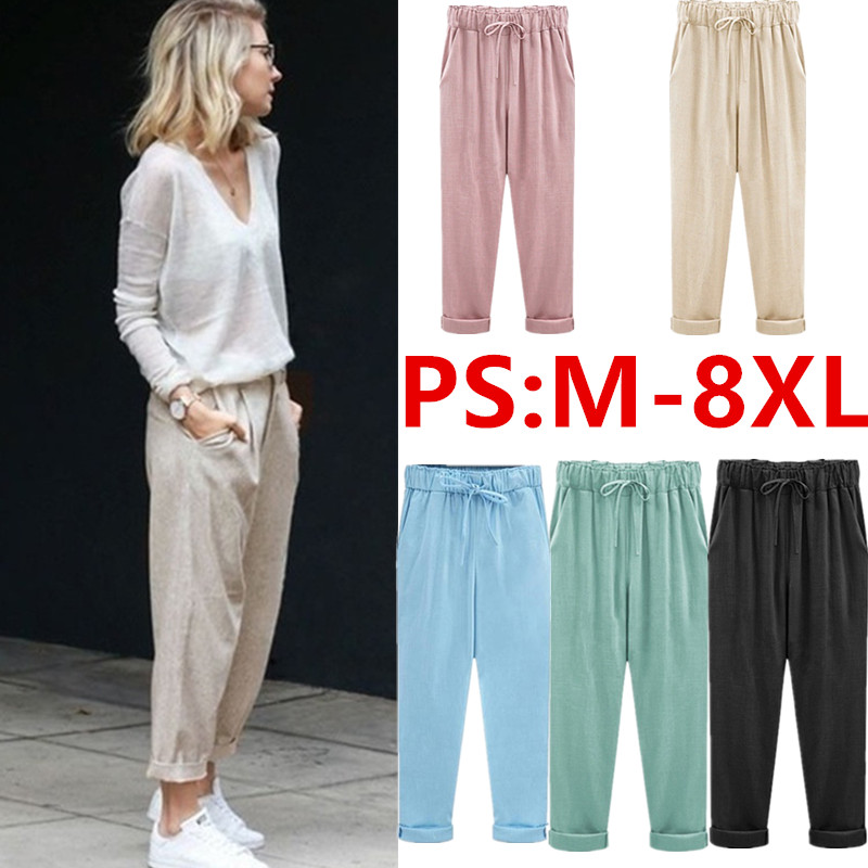 Pants Women's Cotton Linen Nine Points pants Cropped Pants Hip Hop Loose Harem Pants