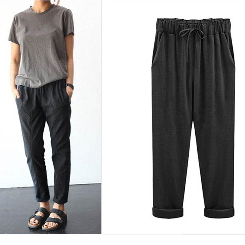 Pants Women's Cotton Linen Nine Points pants Cropped Pants Hip Hop Loose Harem Pants