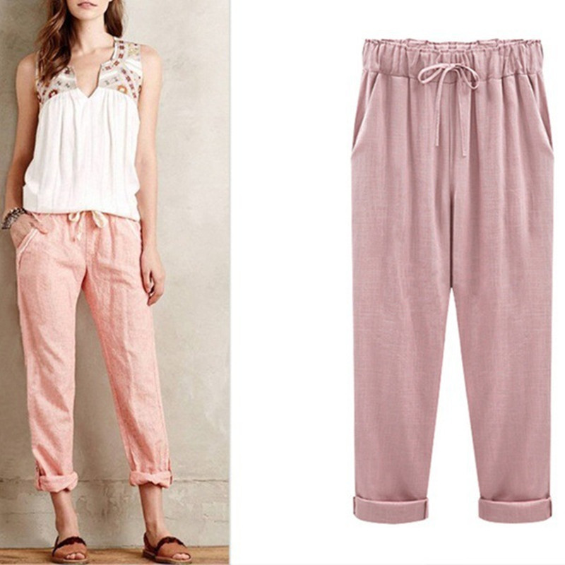 Pants Women's Cotton Linen Nine Points pants Cropped Pants Hip Hop Loose Harem Pants