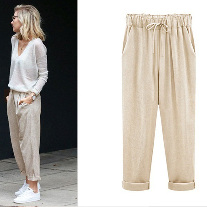 Pants Women's Cotton Linen Nine Points pants Cropped Pants Hip Hop Loose Harem Pants