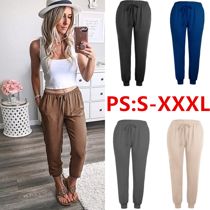 Pants New Women Fashion Harem Pants Loose Pants High Waist Ninth Pant Linen Trousers Lounge pants