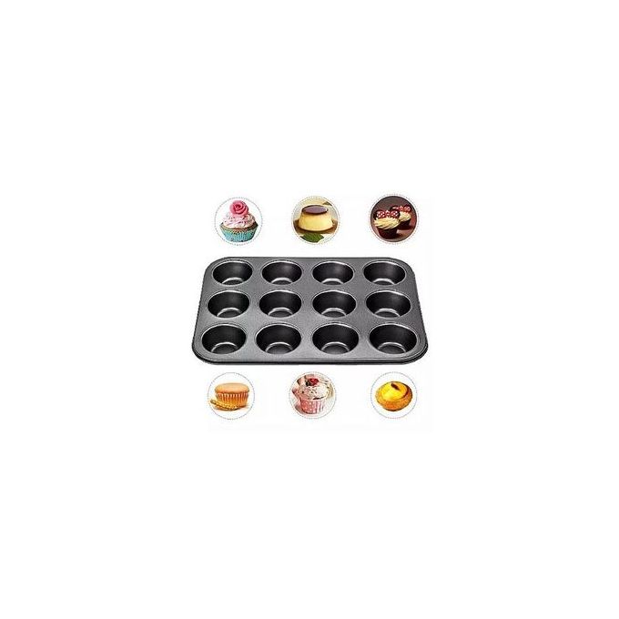 12-Hole Long Life,Silicone &amp; Non-Stick Muffin Or Cupcake Baking Tray /Oven Tray Pan