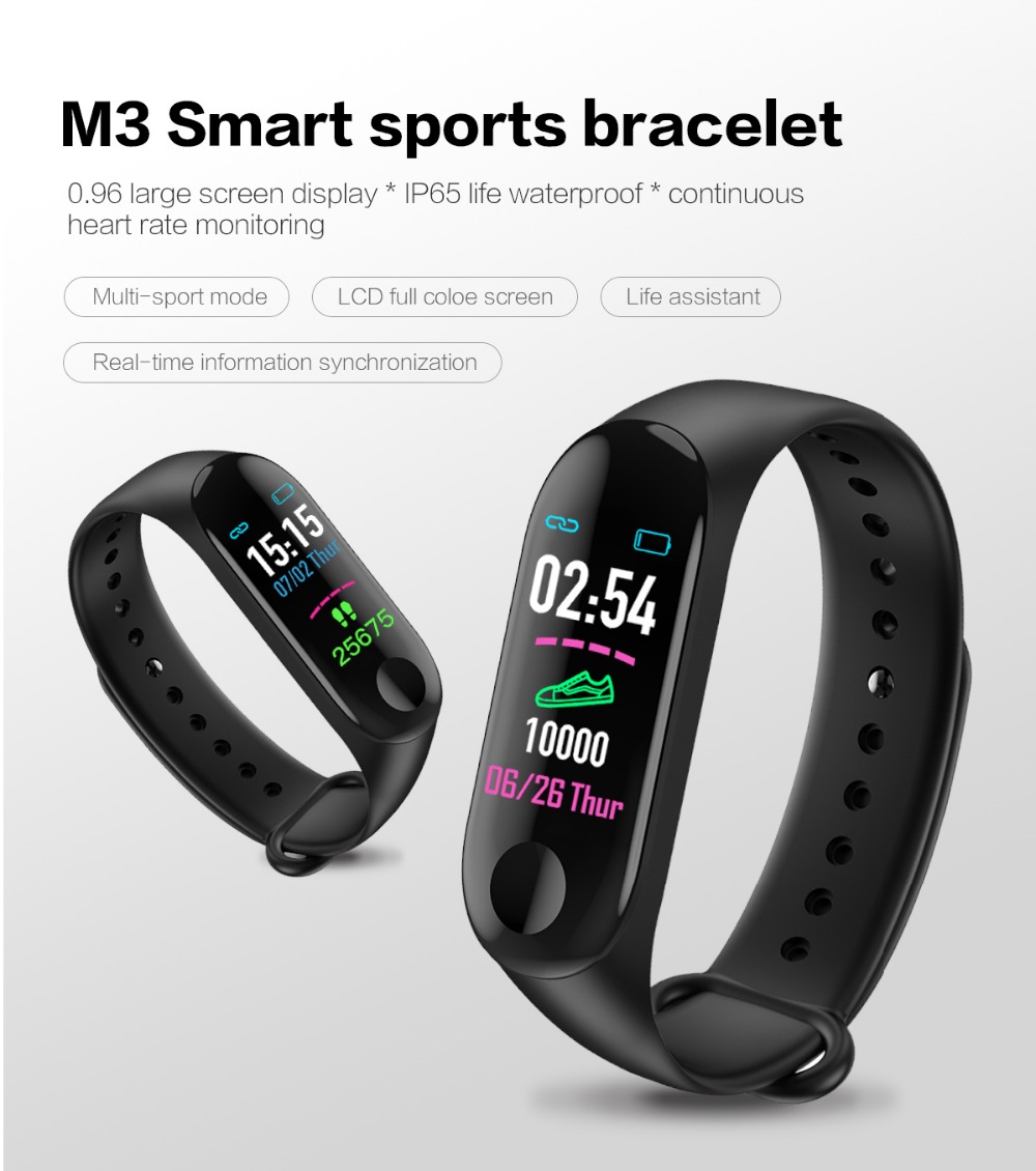 M3 Color IPS Screen Smart Sport Fitness Bracelet Blood Pressure Activity Tracker Smart Wristband