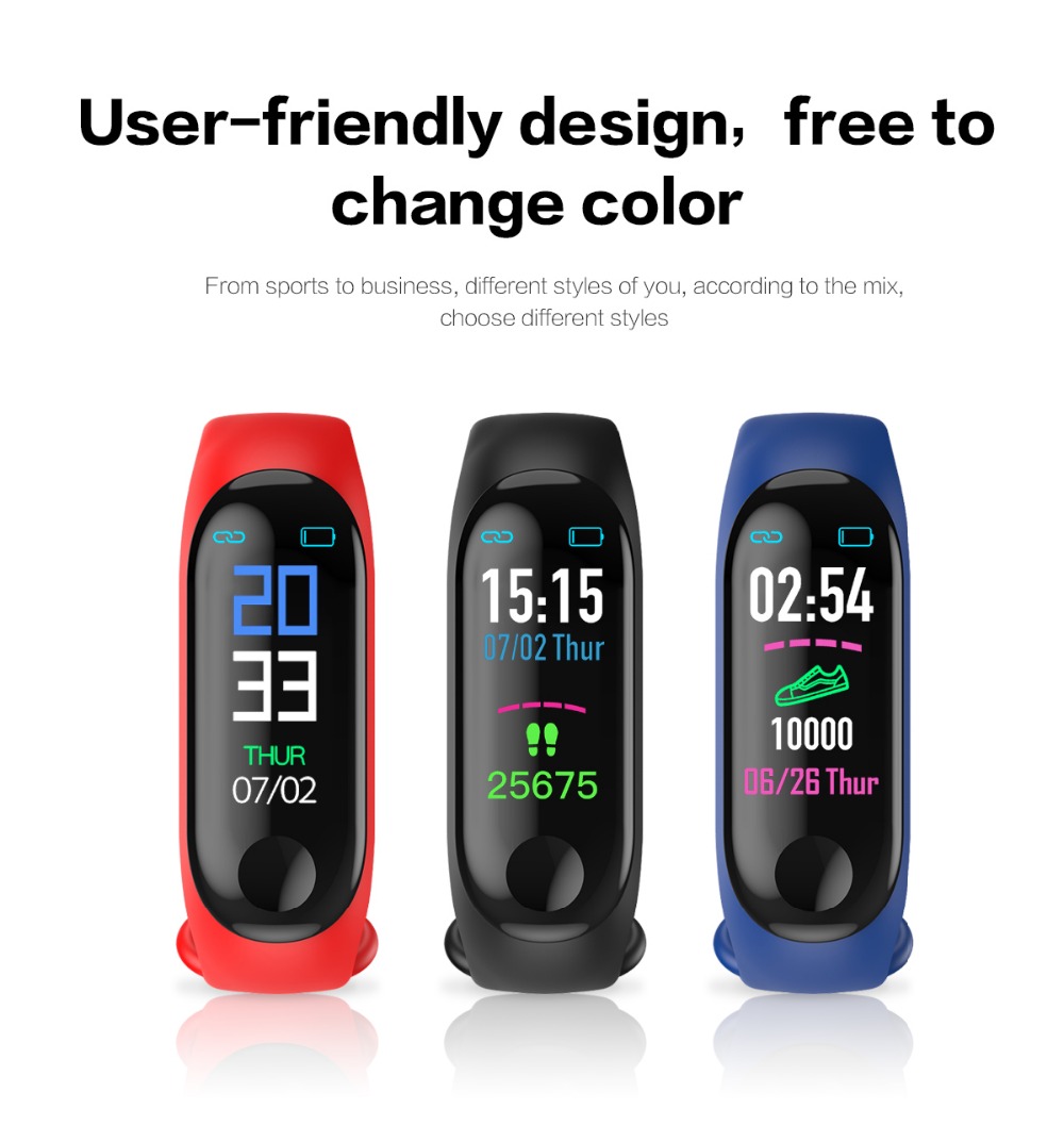 M3 Color IPS Screen Smart Sport Fitness Bracelet Blood Pressure Activity Tracker Smart Wristband