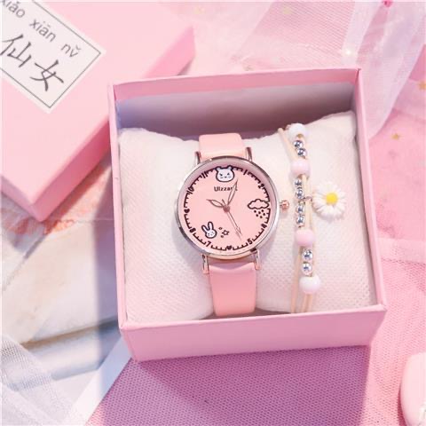 Kids Watches Set Students Children Pink Watch Girls Leather Strap Child Hours Quartz Wristwatch Girl Gift Clocks