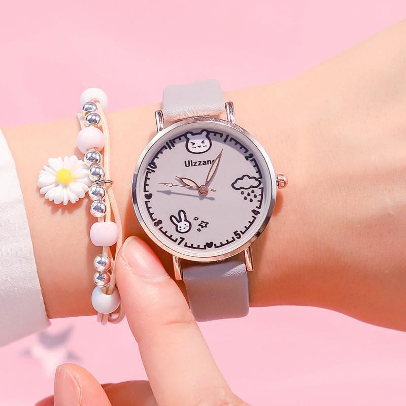 Kids Watches Set Students Children Pink Watch Girls Leather Strap Child Hours Quartz Wristwatch Girl Gift Clocks