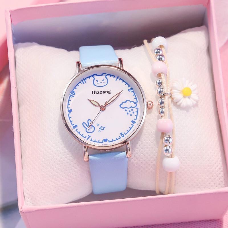 Kids Watches Set Students Children Pink Watch Girls Leather Strap Child Hours Quartz Wristwatch Girl Gift Clocks