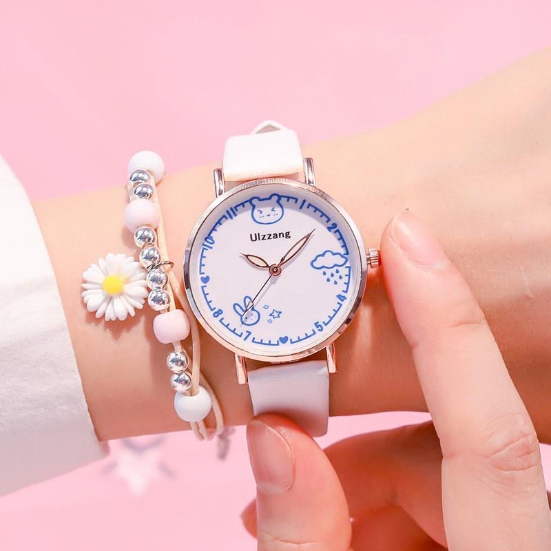 Kids Watches Set Students Children Pink Watch Girls Leather Strap Child Hours Quartz Wristwatch Girl Gift Clocks