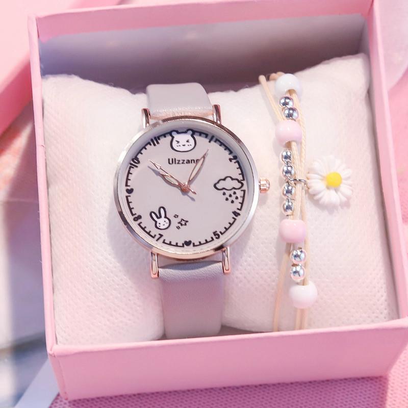 Kids Watches Set Students Children Pink Watch Girls Leather Strap Child Hours Quartz Wristwatch Girl Gift Clocks