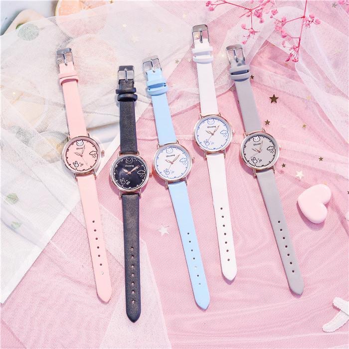 Kids Watches Set Students Children Pink Watch Girls Leather Strap Child Hours Quartz Wristwatch Girl Gift Clocks