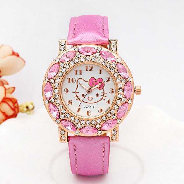 Children girls clock fashion cartoon personality female KT belt set diamond British women lovable student watch for kids