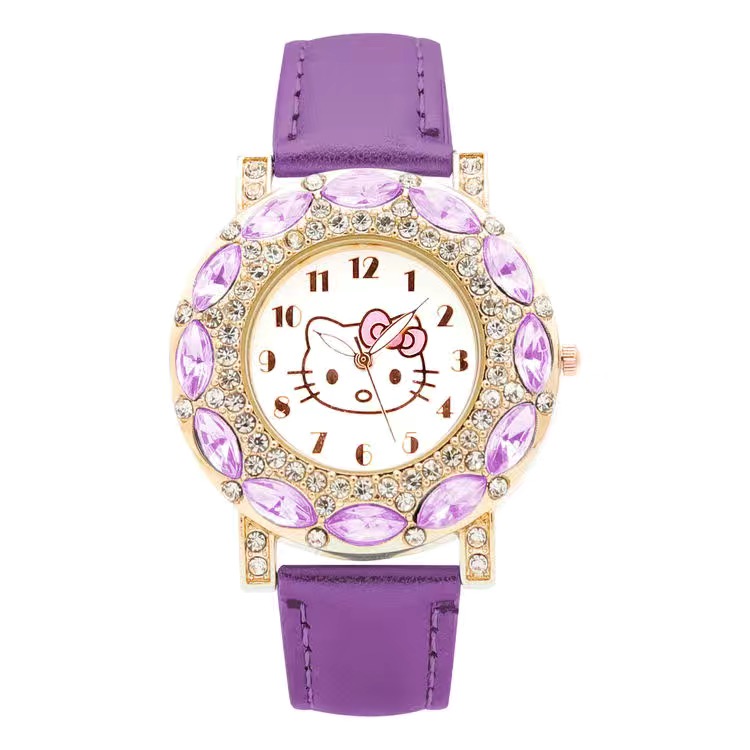 Children girls clock fashion cartoon personality female KT belt set diamond British women lovable student watch for kids
