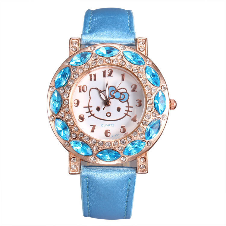 Children girls clock fashion cartoon personality female KT belt set diamond British women lovable student watch for kids