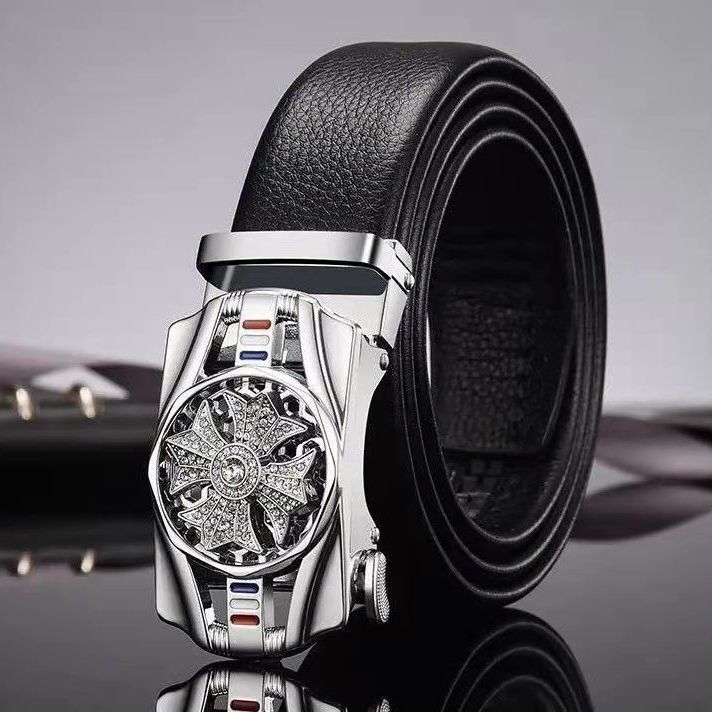 Luxury Leather Men Belt Jeans Rhinestone Metal Rotatable Belt Buckle High Quality Business Belt Male Waistband Belts New