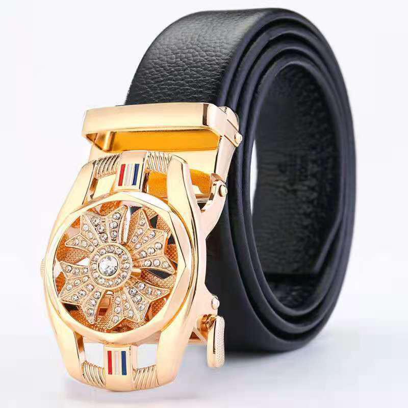 Luxury Leather Men Belt Jeans Rhinestone Metal Rotatable Belt Buckle High Quality Business Belt Male Waistband Belts New