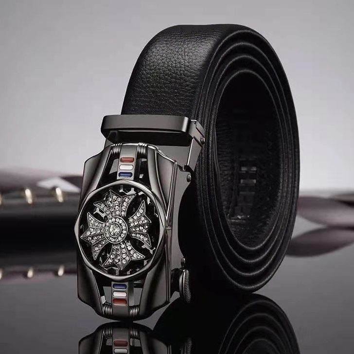 Luxury Leather Men Belt Jeans Rhinestone Metal Rotatable Belt Buckle High Quality Business Belt Male Waistband Belts New