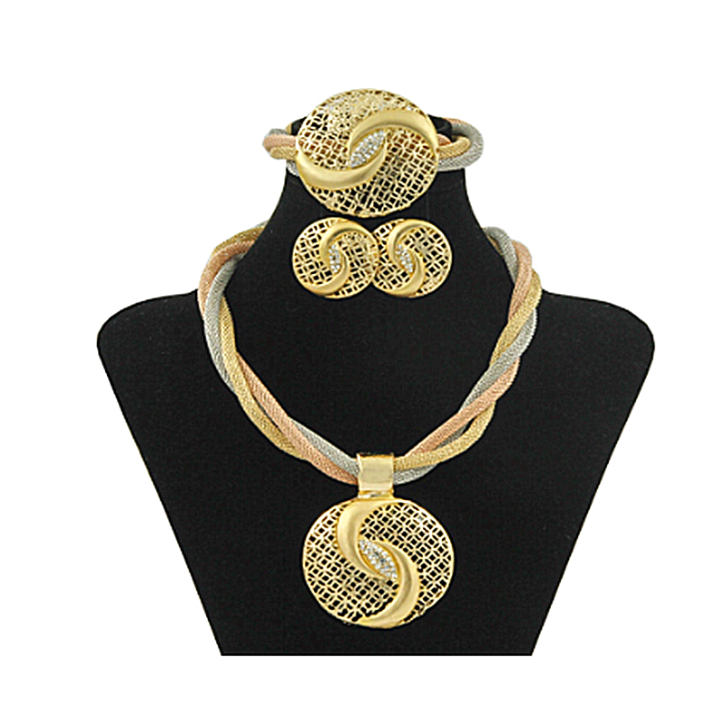 African Popular New 24K Gold Plated Dubai Conch Shell Necklace Earring Set Indian Bride Necklace Jewelry Set Bride Wedding Jewelry Sets Necklace Earrings Bracelet Gold Jewelry Grils Party Jewelery