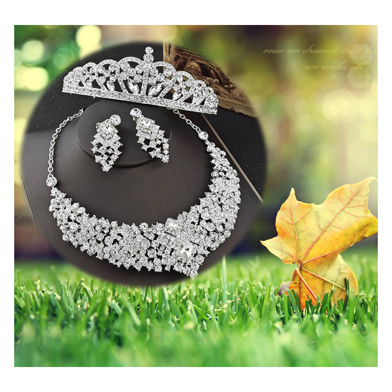 Luxury Grace Crystal Bridal Crown Necklace Earrings Wedding Sets Fashion Diamonds Lover Three Piece