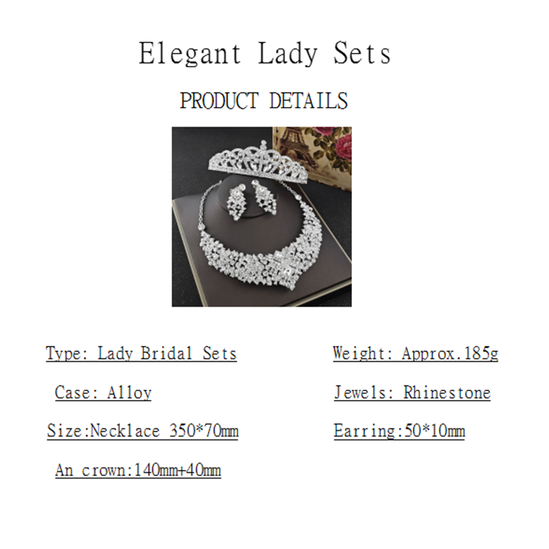 Luxury Grace Crystal Bridal Crown Necklace Earrings Wedding Sets Fashion Diamonds Lover Three Piece