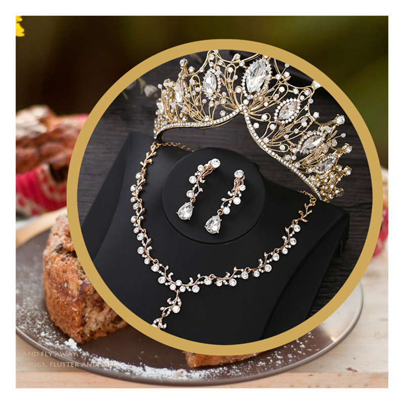 Luxury Barroco Style Wedding Jewelry Fashion Bridal Crown Necklace Earrings Crystal Jewelry Sets