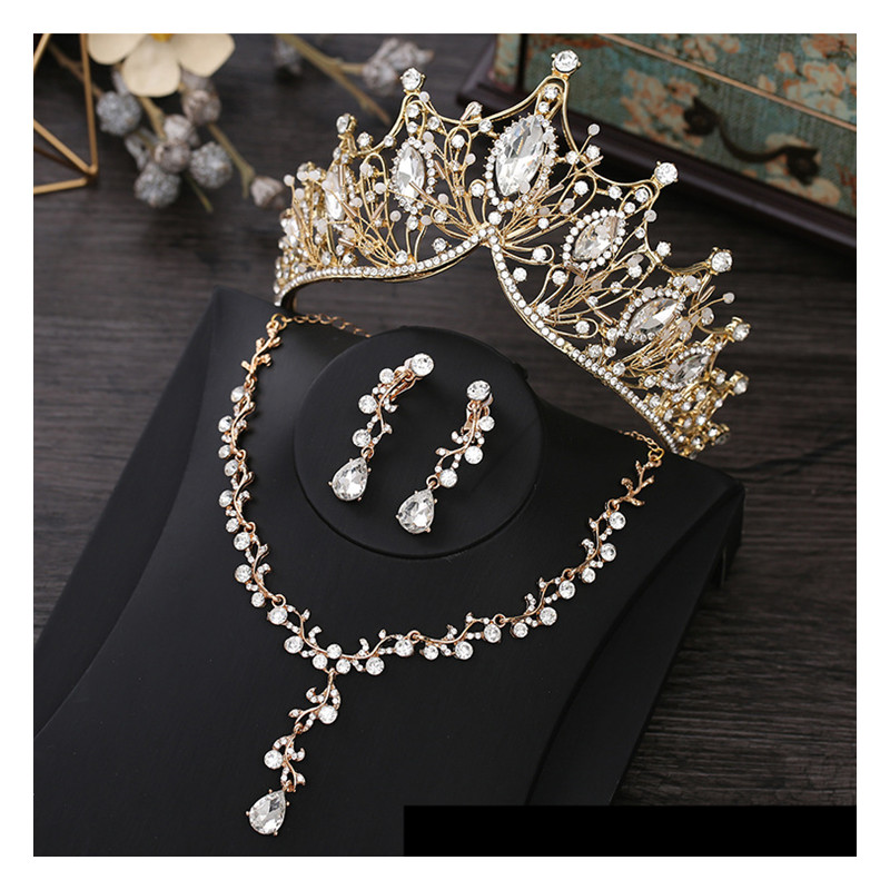 Luxury Barroco Style Wedding Jewelry Fashion Bridal Crown Necklace Earrings Crystal Jewelry Sets