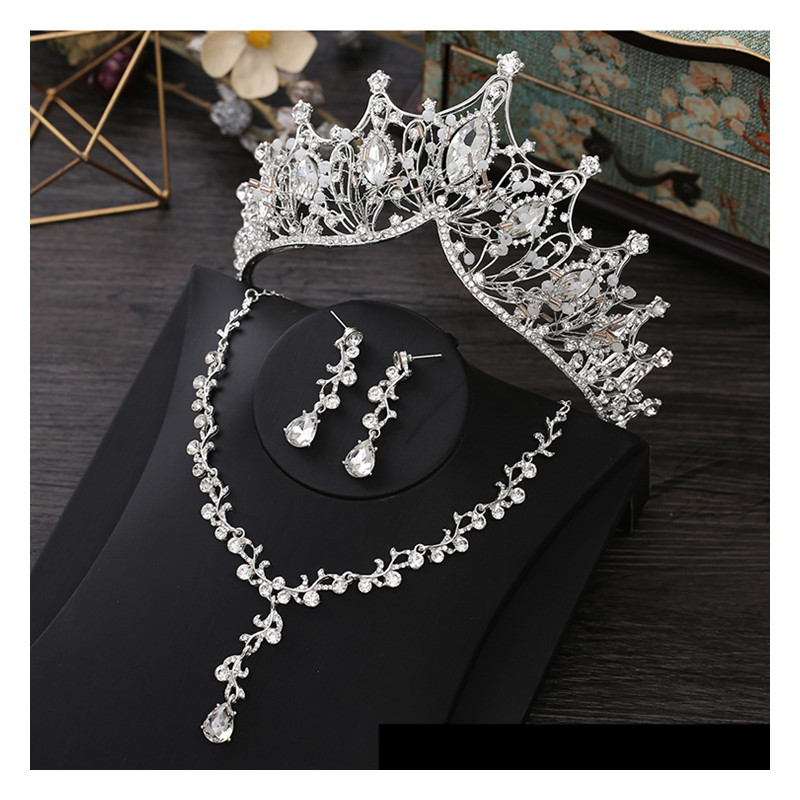 Luxury Barroco Style Wedding Jewelry Fashion Bridal Crown Necklace Earrings Crystal Jewelry Sets