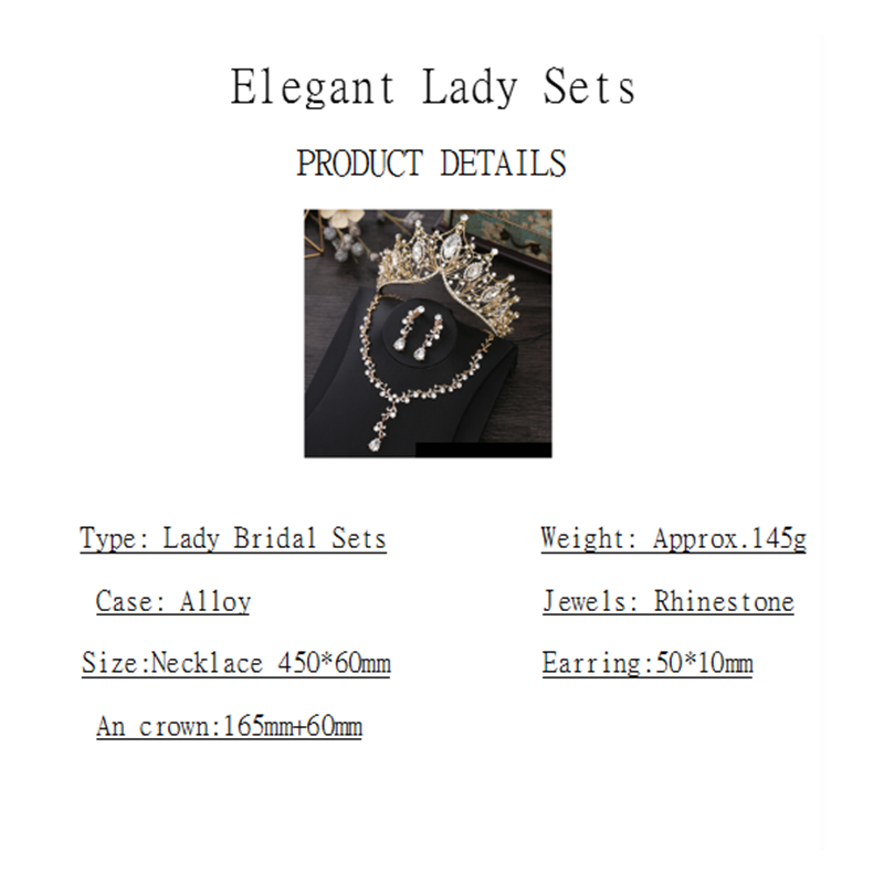 Luxury Barroco Style Wedding Jewelry Fashion Bridal Crown Necklace Earrings Crystal Jewelry Sets