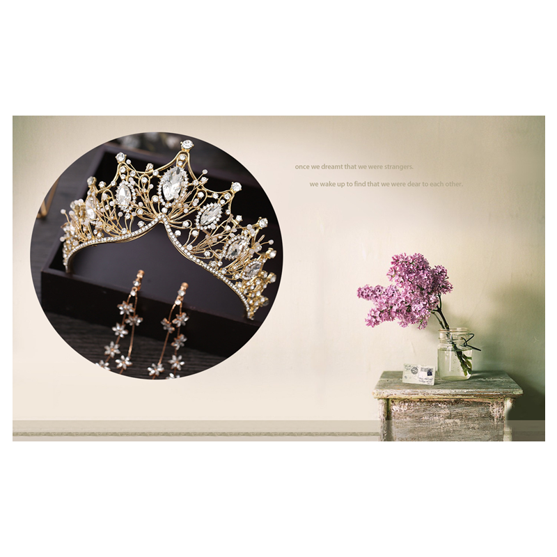 Luxury Barroco Style Wedding Jewelry Fashion Bridal Crown Necklace Earrings Crystal Jewelry Sets