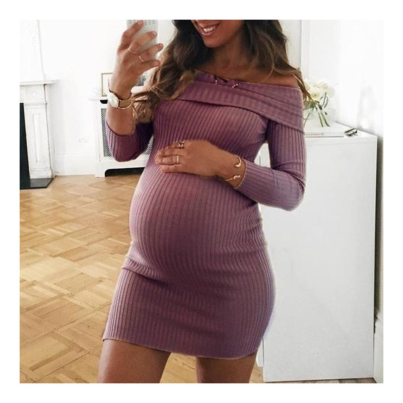 Fashion Autumn And Winter Keep Warm Long Sleeve One Shoulder Maternity Dress Sexy Maternity Dress