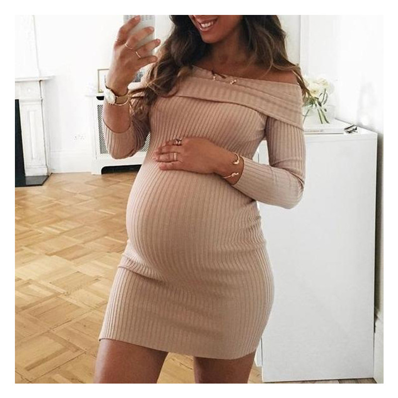 Fashion Autumn And Winter Keep Warm Long Sleeve One Shoulder Maternity Dress Sexy Maternity Dress