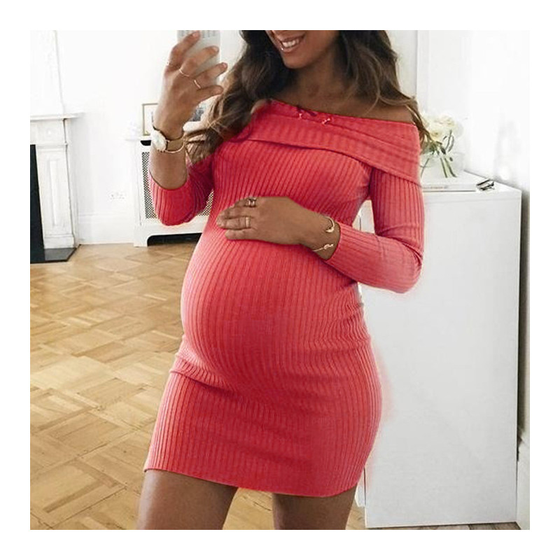 Fashion Autumn And Winter Keep Warm Long Sleeve One Shoulder Maternity Dress Sexy Maternity Dress