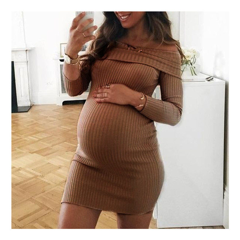 Fashion Autumn And Winter Keep Warm Long Sleeve One Shoulder Maternity Dress Sexy Maternity Dress