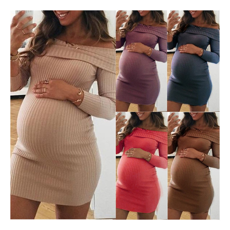 Fashion Autumn And Winter Keep Warm Long Sleeve One Shoulder Maternity Dress Sexy Maternity Dress